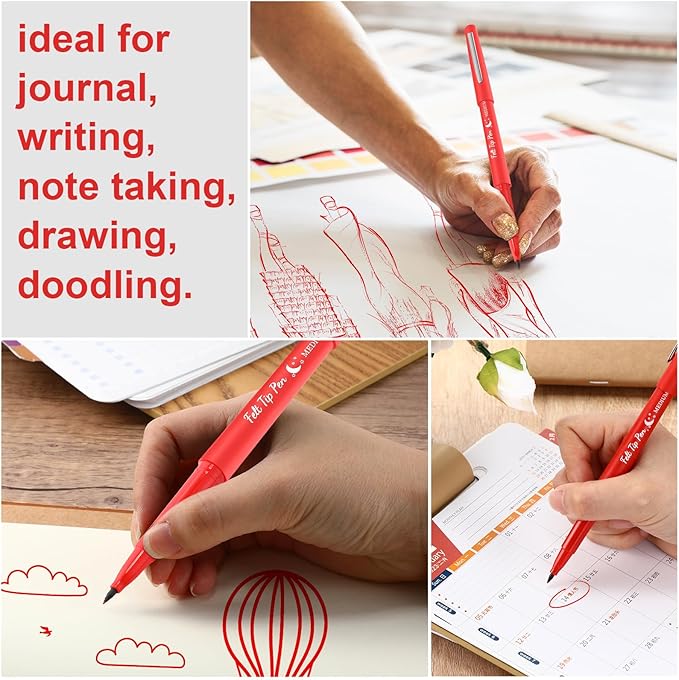 Fuyoooo 36 Pcs Red Felt Tip Pens 0.7mm Medium Point Felt Tip Marker Pens Bulk, No Smear, Quick Dry for Journaling Planner Writing Note-taking Art Office and School Supplies