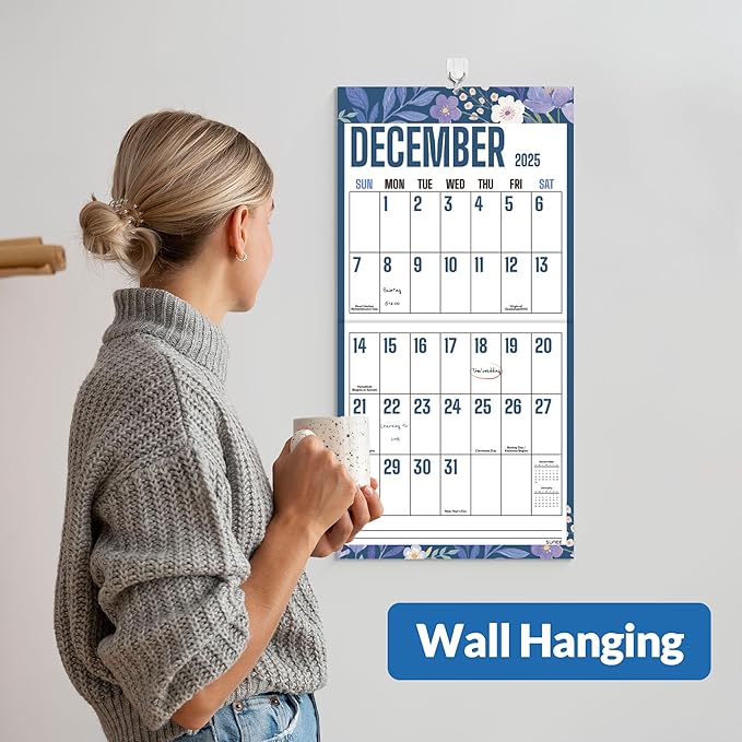 SUNEE Wall Calendar 2025-2026, Large Print Wall Calendar Sep.2025 - Dec.2026, 16-Months, Monthly Planner with Big Grid, Large Floral Colorful