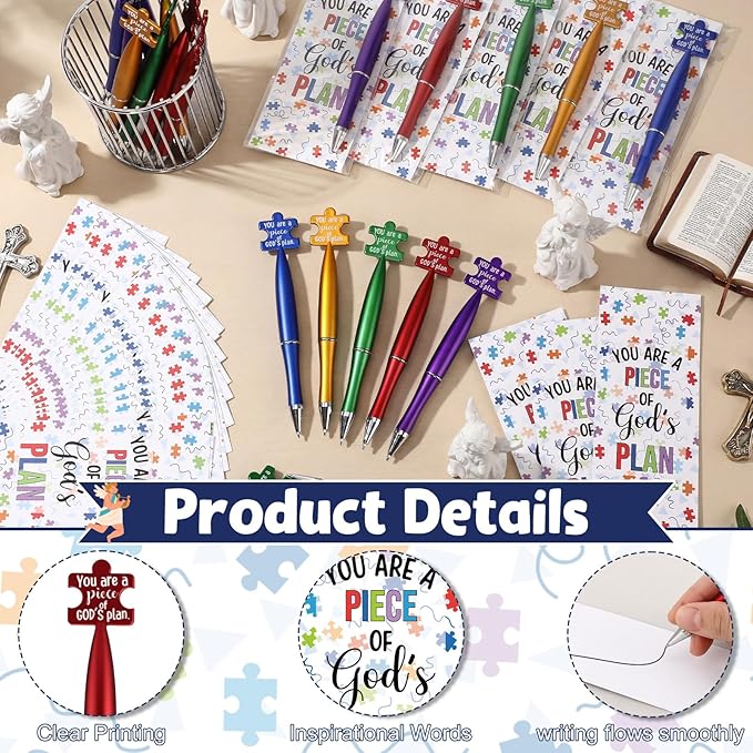 25 Sets Catholic Religious Gifts Puzzle Ballpoint Pens You Are a Piece of Gods Plan Bookmarks Mothers Day Gift for Christian Bible Study Group Sunday School Graduation Church Prayer Classroom Supplies