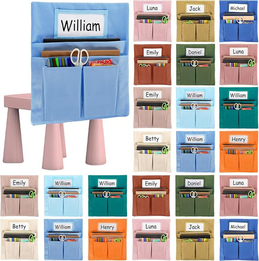 gisgfim 24 Pcs Small Chair Pockets for Classroom 13 x 14 Inch Bag with Name Tag Multi Pockets Chairsback Pouch Organizer for Student Kindergarten Elementary Daycare (Light Boho)