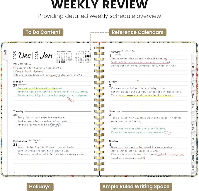 2026 Planner, Weekly and Monthly Planner for Women, January 2026 - December 2026, Hardcover 2026 Calendar Planner Book with Tabs, Inner Pocket, Spiral Bound, Perfect for Office Home School Supplies - A5 (6.3" x 8.5"), Herbs