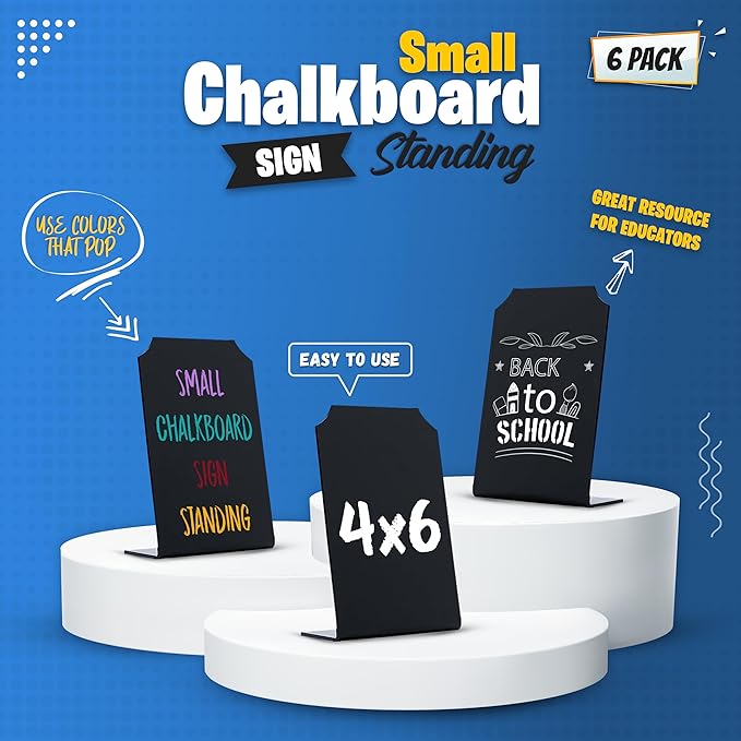 Chalkboard Sign with Stand | Mini Tabletop Food Display -Small Chalk Blackboards with Stand for Cafe & Restaurant Parties Place Cards Buffet Menus and Events Weddings - 4 x 6 Boards (6)