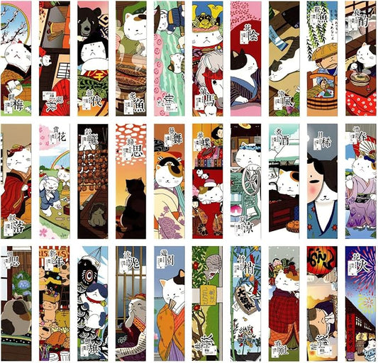 Cute Funny Animal Theme Colorful Bookmarks, 30 PCS (Japanese Cats)