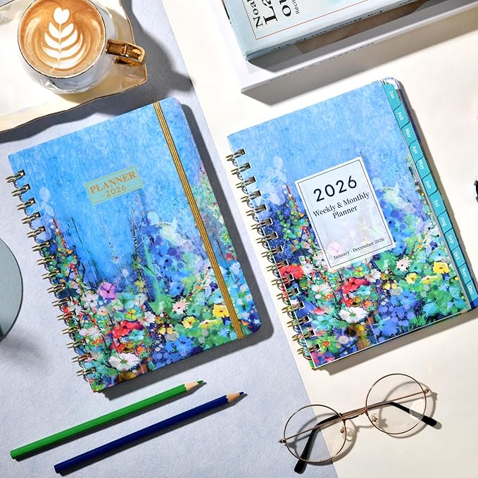 2026 Planner - Planner Weekly and Monthly 2026, JAN. 2026 - DEC. 2026, 6.4" x 8.5", 2026 Calendar Planner with Monthly Tabs, Sturdy Cover, Premium Paper, Back Pocket, Strong Twin-wire Binding