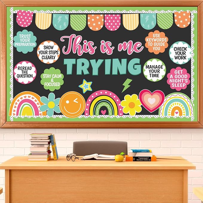 Back to School Bulletin Board Set Inspirational Positive Classroom Decoration This is Me Trying Bulletin Board Motivational Mental Health Paper Cutout for First Day of School Home Wall Decor