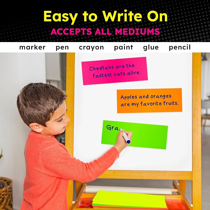 Hygloss Small Poster Board 4x11 - 100 Assorted Neon Color Bulk Pack - 10 Pt. Thickness Colored Poster Board Paper for Projects, Flash Cards, Signs - Posterboard Multipack 4" x 11"