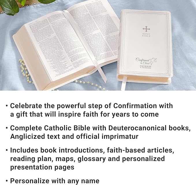 Let's Make Memories Personalized Catholic Bible for Confirmation - Religious Keepsake - Sacrament for Kids, Young Adults - Confirmed in Christ - White Cover