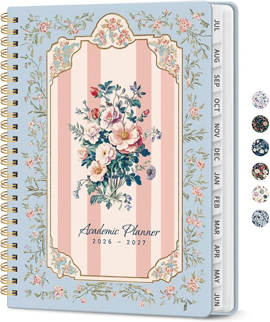 Planner 2026–2027, Academic Year Monthly & Weekly Calendar Book, Jul 2026–Jun 2027, Hardcover Organizer with Tabs, Student & Teacher Planner, 6.3" x 8.5", Parisian Bouquet
