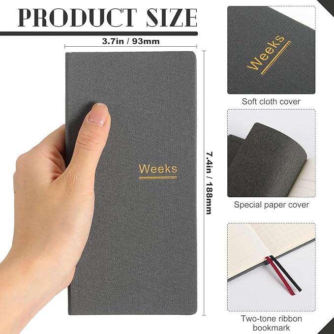 Fuyoooo 2 Pcs Weeks Planner Gift for Christmas, A6 / 3.9x7.4 inch Portable Planner Undated Pocket Size Calendar Year Month Week Mini Slim Notebook Journal Schedule for Traveler Office (Gray)