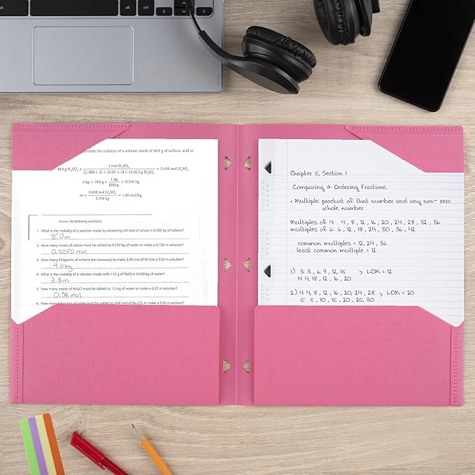 Five Star 2-Pocket Folder, Plastic Folder with Stay-Put Tabs, Fits 3-Ring Binder, Holds 8-1/2" x 11" Paper, Prom Pink (333420R)
