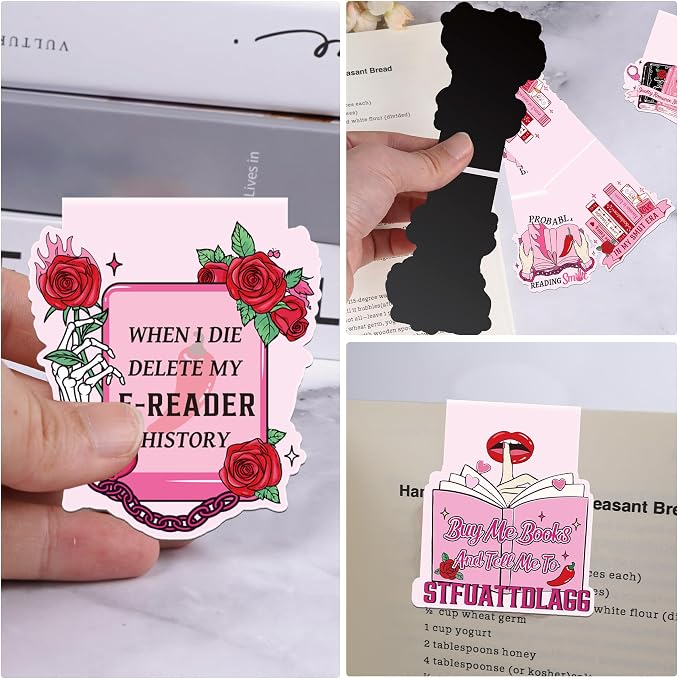 Funny Spicy Magnetic Bookmarks: 8 Pcs Smutty Romance Book Mark for Reading Women, Pink Unique Magnet Page Markers Clips, Bookish Gifts for Women Adults Book Lovers