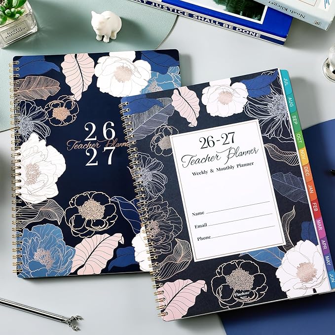 Teacher Planner 2026-2027 - Teacher Lesson Planner 2026-2027, July 2026 - June 2027, 11" x 8.3", Weekly & Monthly Lesson Plan Book for Teachers - Engraved Floral