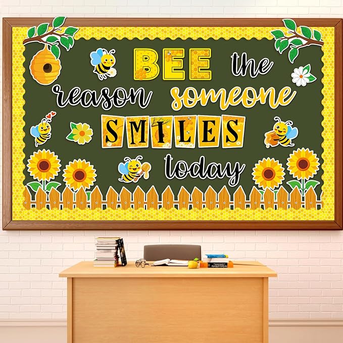 gisgfim Bee Bulletin Board Decorations Summer Bees Paper Cutouts Bee The Reason Someone Smiles Today Sunflower Flower Bulletin Board Set for Back School Teacher Student Door Wall Chalkboard Supplies