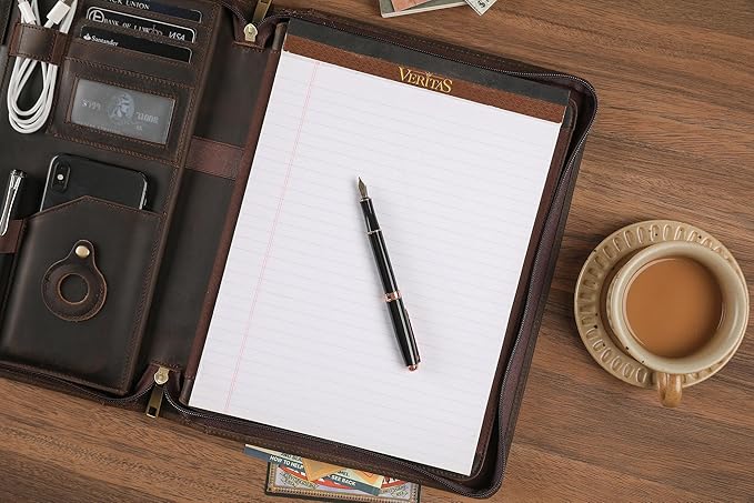 Leather Portfolio for 13-in iPad Pro M4/M5 & 13-in iPad Air M2/M3, Leather Padtfolio with ipad Holder for Letter Size Notepad, Personalized Padfolio for Men - Dark Khaki