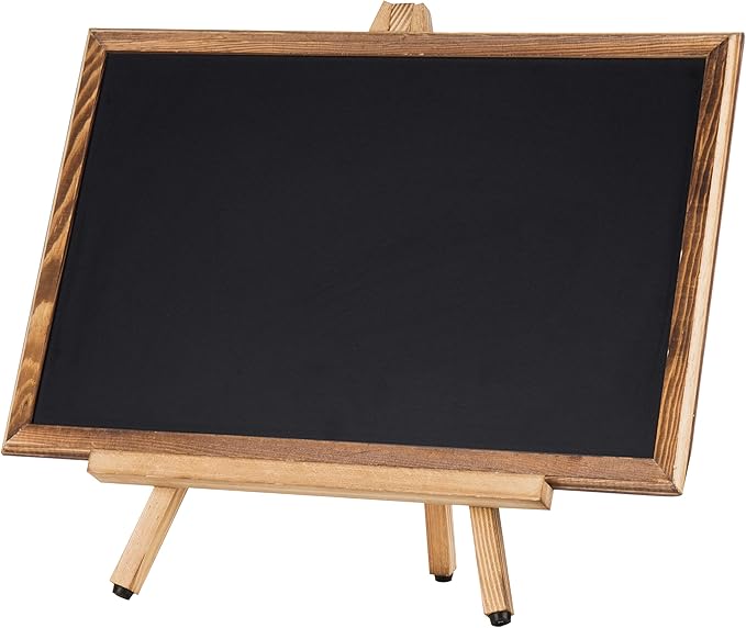 MyGift 18-Inch Burnt Wood Erasble Chalkboard Sign with A-Frame Easel Stand, Tabletop Menu Board, Wedding and Events Chalboard Signage