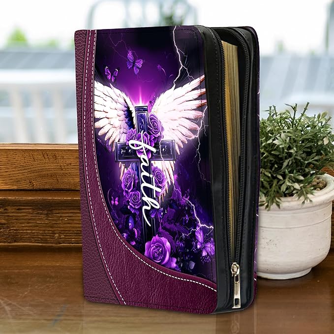 Personalized Bible Cover for Men, Christian Bible Case PU Leather, Jeus Bags Religious Appreciation Gifts for Women Girls Daughter Christian with Handle Zipper (BIBLE-08, M-2XL)