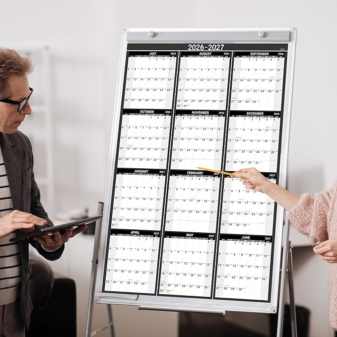 2026-2027 Yearly Wall Calendar - Calendar 2026-2027, July 2026 - June 2027, 34.4" x 22.8"(Open), Yearly Wall Calendar 26-27, Vertical Layout, Double-Sided Round Stickers, Large Calendar - Black