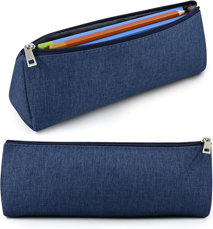 Blue Large Capacity Pen Bag Portable Stationery Pouch Premium Nylon Oxford Cloth Zipper Organizer for Office Business Travel