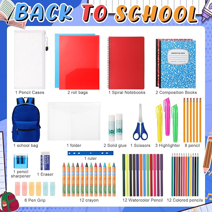 Gilprop 79 Pcs Christmas Gift Box for K-5 Elementary Middle Kit Bundle Bulk Essential for Operation Charity Xmas Gift(Navy Blue)
