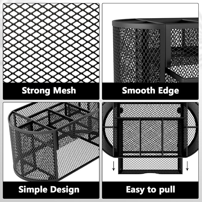 Mesh Pen Holder for Desk 9 Compartment Desk Organizer for Pens Pencils Sticky Notes Clips Office Accessories