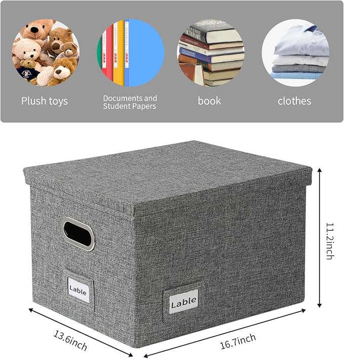 File Organizer Collapsible Storage Box for Office File Box with Lids Document Organizer for Office and Home Easy Slide Durable Hanging File Box (Gray)