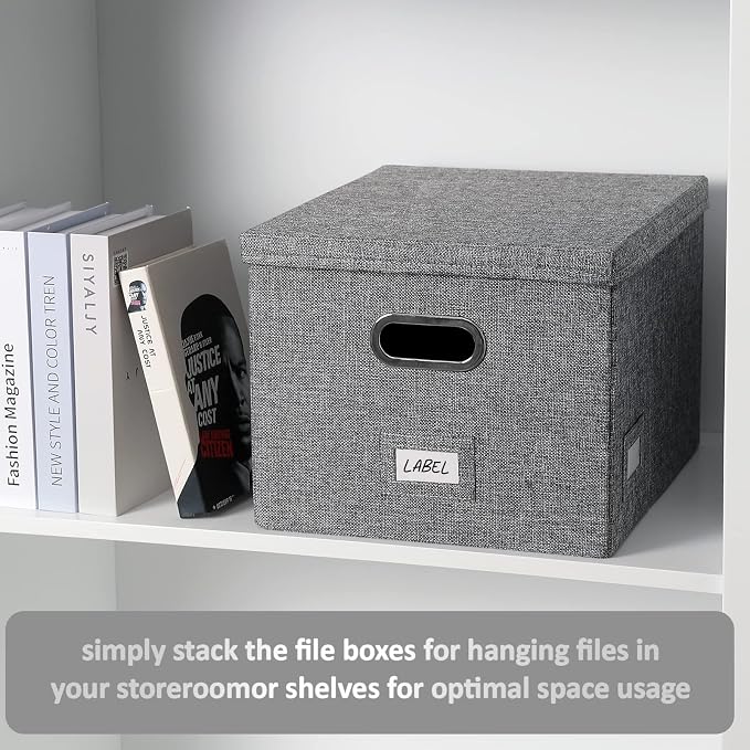 File Organizer Collapsible Storage Box for Office File Box with Lids Document Organizer for Office and Home Easy Slide Durable Hanging File Box (Gray)