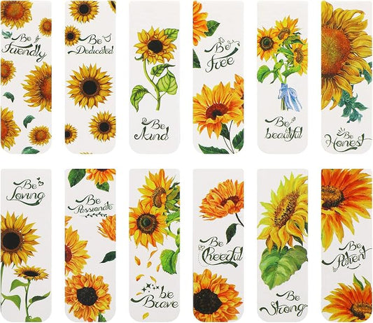 12 Pieces Sunflower Magnetic Bookmarks Inspirational Magnetic Bookmarks Magnet Page Markers Positive Book Marker for Students Teachers School Home Office Supplies, 12 Styles