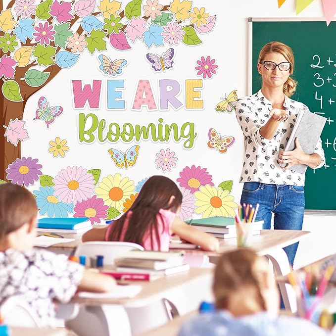 JarThenaAMCS Spring Tree Bulletin Board Decorations Set We are Blooming Classroom Decoration Daisy Flower Butterfly Paper Cutouts for Home School Chalkboard Wall Door Decor Supplies
