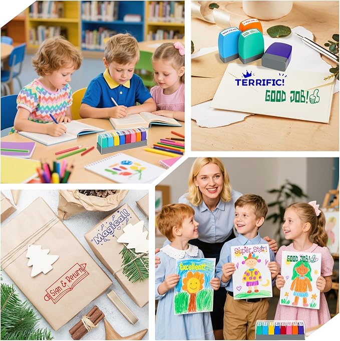 Teacher Stamps for Classroom, Self Inking Grading Stamps Set, Reward Stamps with Sign & Return, Excellent, Good Job, Classroom Must Haves for Elementary School Teacher Appreciation Gifts (8pcs)