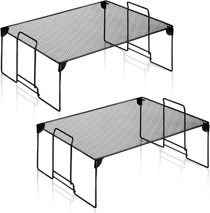 Demonwer 2 Pcs 15.9×9.8 Inch Locker Organizer Shelf Black Stackable Extra Locker Shelf Storage Cabinet Accessories for School Office Home Gym Supplies