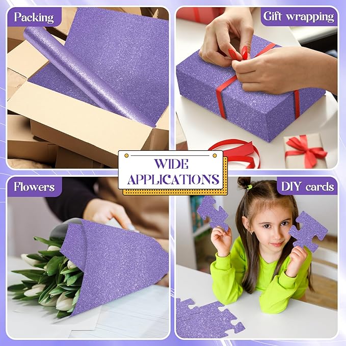 gisgfim 16" x20ft Glitter Bulletin Board Paper Roll Sparkle Color Bulletin Board Background Poster Paper Non Fading Gift Wrapping DIY Art Crafts for Office Classroom Decoration, Ultra Purple
