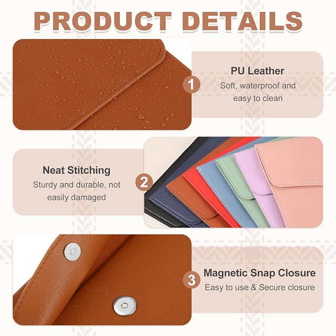 PATIKIL 2Pcs PU Leather A4 File Folder, Document Holder Envelope Waterproof Napa Texture Filing Organizer Portfolio Folder Case with Magnetic Snap Closure for Home Office, Brown, Pink