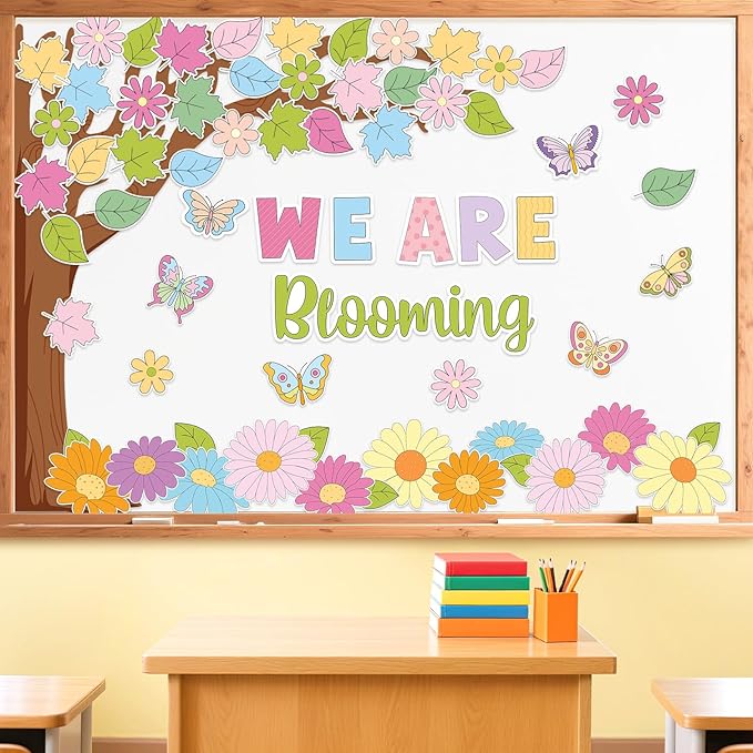 JarThenaAMCS Spring Tree Bulletin Board Decorations Set We are Blooming Classroom Decoration Daisy Flower Butterfly Paper Cutouts for Home School Chalkboard Wall Door Decor Supplies