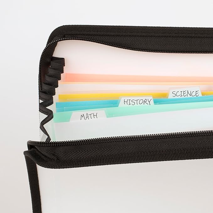 Five Star Expanding File Organizer + Study App, 7-Pocket Accordian File Organizer, Zipper Closure, Holds 8-1/2" x 11" Paper, White (350099E-ECM)