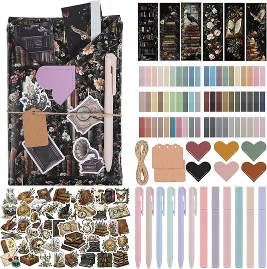 Blind Date with a Book Gift Box 6 Set Blind Book Date Gift Supplies Includes Kraft Paper Tags Bookmark Pens Stickers for Women Book Lover Club Librarian Bookish Reader Gifts (Dark Academia)