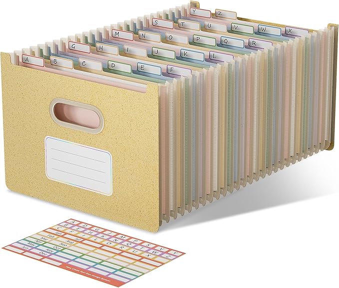 EcoStash 26 Pockets Accordion File Organizer, Wheat Straw File Folders, Upright&Open Top, A-Z Bill Receipt Organizer, 100% BPA Free, Return to Nature, Healthy Living, Letter/A4 Size - Wheat Yellow