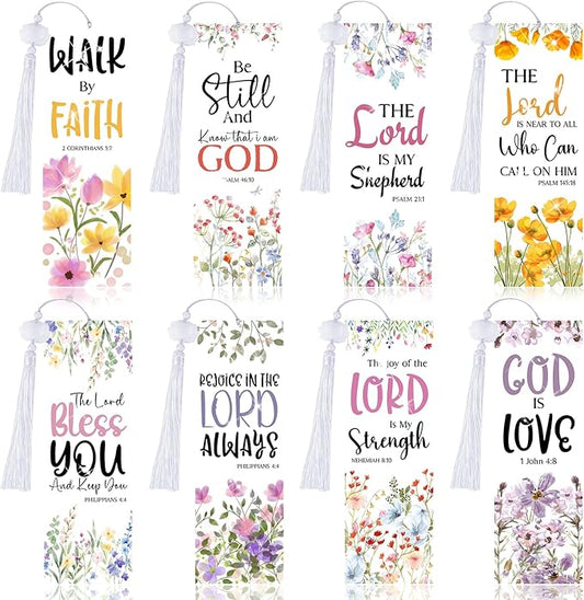 8 Pieces Christian Bible Verse Diamond Art Bookmarks 5d Christian Beaded Bookmark Acrylic Tassel Bookmark for DIY Making Beginners Adults Arts Craft Supplies (Christian-1)