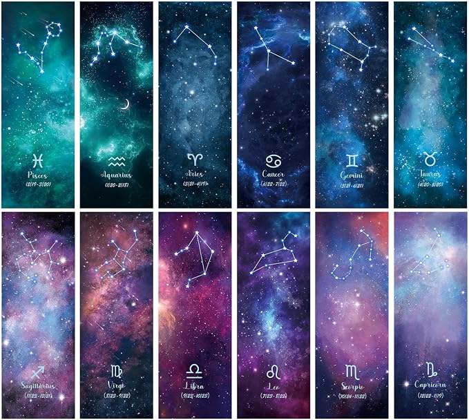 12 Pcs Personalised Space Starry Night Bookmarks, Bulk Book Marks,Unique Zodiac Constellaion Bookmark for Book Lovers,Cool Bulk Bookmarks for Students Adults Children Teachers Reading VBS Theme Gifts