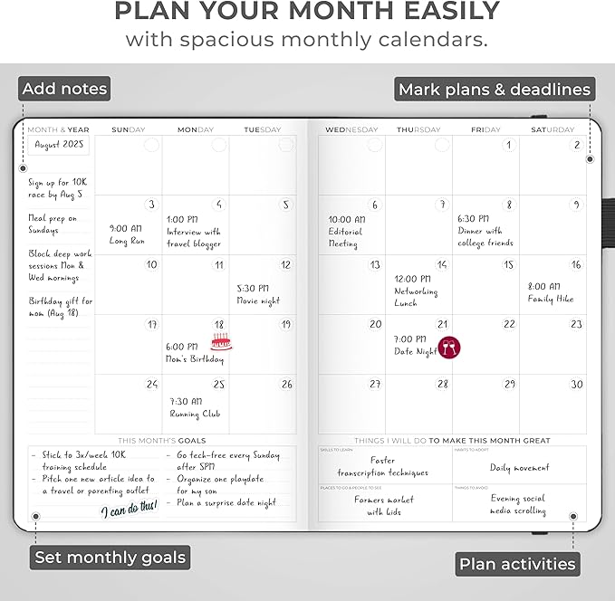 Clever Fox Planner Schedule – Undated Weekly & Monthly Life Planner with Time Slots, Appointment Book & Daily Organizer, A5 (Black)