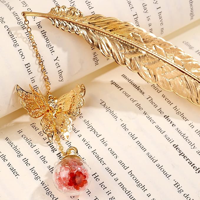 Teacher Appreciation Gifts for Women - Metal Feather Bookmark with 3D Butterfly Charm – Mother’s Day Gifts for Mom, Thank You Gifts, Book Lover Gift Under 10 Dollars, Gift Box Included