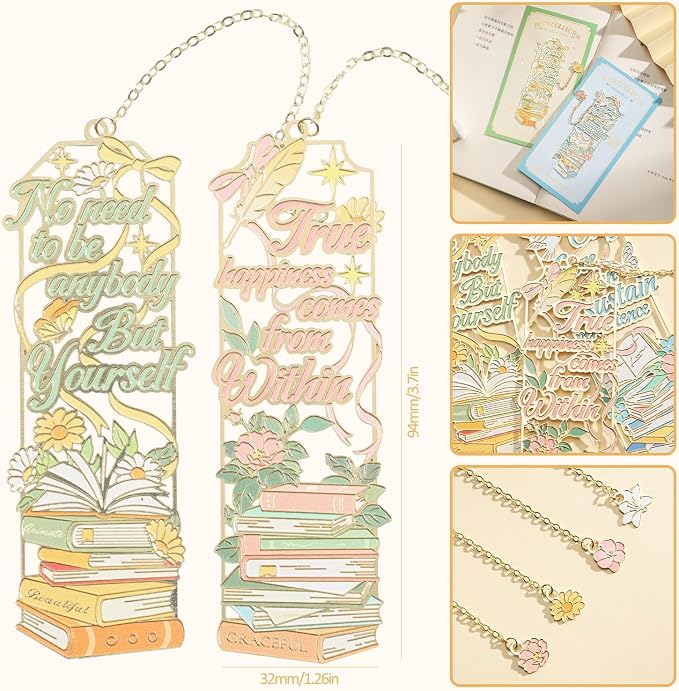 4Pcs Metal Bookmarks Cute Book Mark for Book Lovers Page Tracker Bookmark Supplies Bookmarks for Reading Women