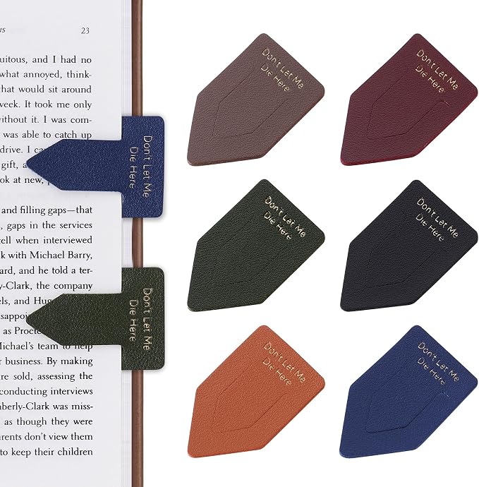 Leather Bookmark for Reading Women, Dont LET ME DIE HERE Bookmarks, Index Book Marks for Book Lovers, 6 Pcs Drak Color Set