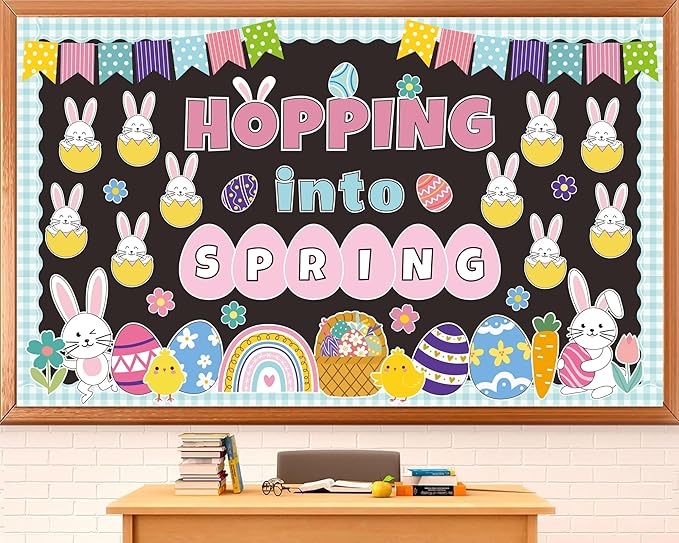 Easter Bulletin Board Set Spring Easter Bunny Eggs Bulletin Board Classroom Decorations Hopping into Spring Cutouts for Teacher Classroom School Office Chalkboard Wall Home Decor