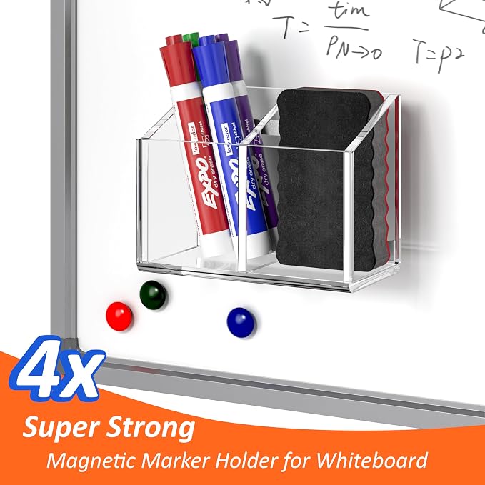 FUCDTEFC Magnetic Dry Erase Marker Holder for Whiteboard, Non-slip Acrylic Strong Magnet Pen Holder for Desk Fridge Refrigerator, Locker Organizer Storage Accessories,Clear Pencil Cup Marker Organizer