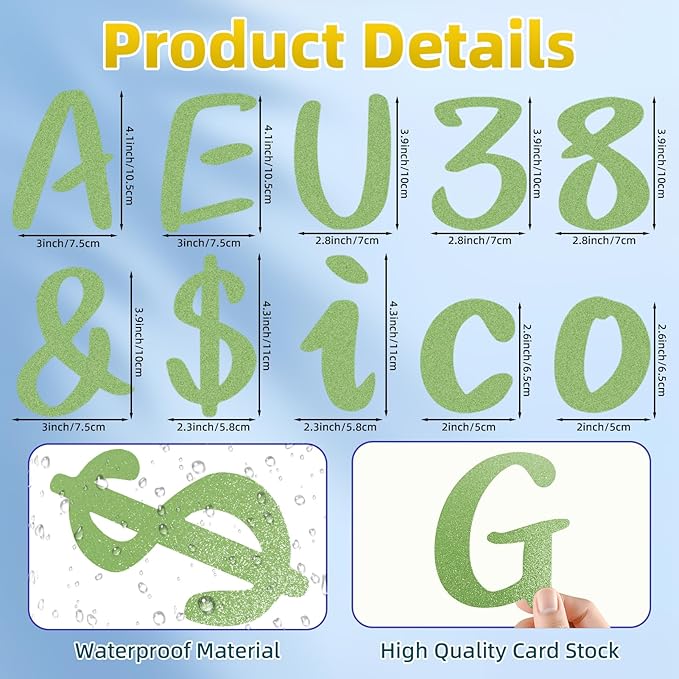 273 Pcs 4 Inch Glitter Bulletin Board Letters Set - Poster Board Letter Cutouts with Alphabet, Symbols, Numbers, Storage Bag - Classroom Decor, DIY Projects, Teacher Supplies, Office (Grass Green)