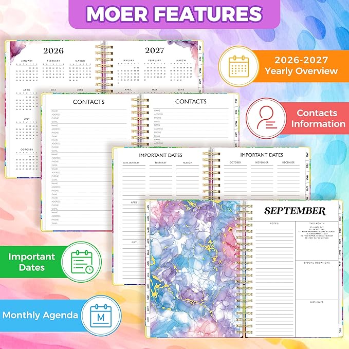Planner 2026-2027, 18 Month Weekly and Monthly Planner, Jan. 2026 - Jun. 2027, 9" x 11.6" A4 Large Hardcover Calendar Planner with Page Tabs, Separator Page, Inner Pocket, Bookmark, Stickers, Sticky Note Set