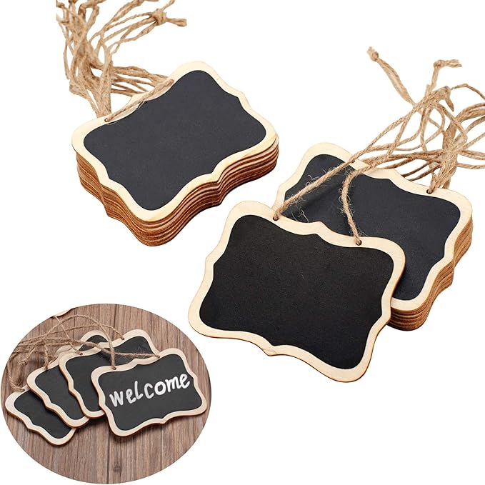 16 Pack Chalkboard Tags Hanging Chalkboard Signs, Double Sided Blackboard Tags Wooden Mini Massage Board Tags, Hanging Chalkboard Price Tags for Message Tags, Food Tags, Wedding Hanging Labels