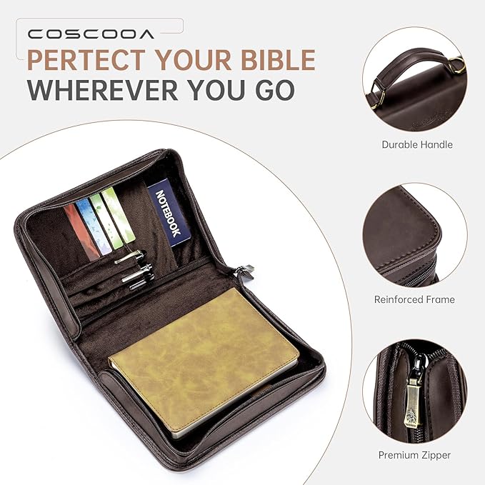 Large Bible Cover Case Church Bag with Detachable Shoulder Strap,Brown PU Leather Bible Bag for Men, Bible Protective Book Holder,Christian Gift for Men Women
