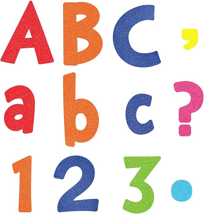 Tenare 268 Pcs Large Bulletin Board Letters 5 Inch Alphabet Combo Set, Chalkboard Poster Letters Cutouts for Board Display Craft Home Wall Decor(Glitter Rainbow)