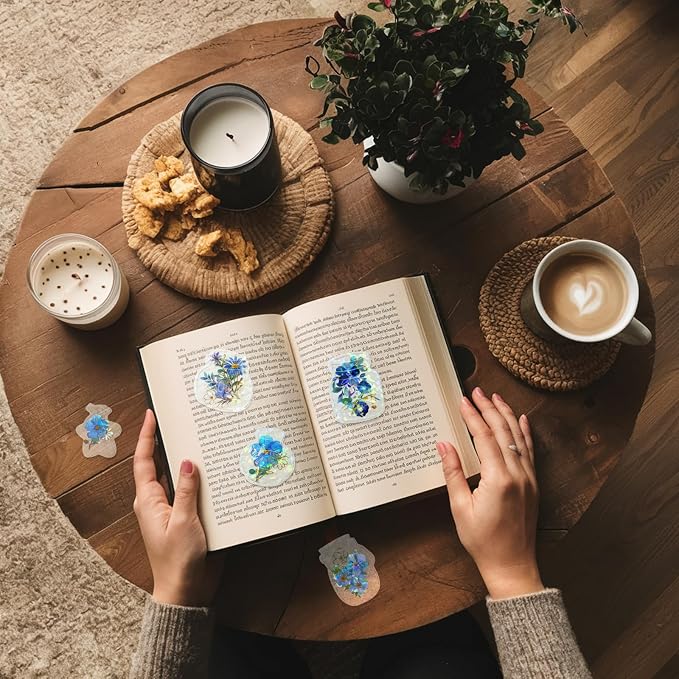 62 Pcs DIY Bookmark Kit,Sprout Book Mark Making Kit,Include Clear Bookmarks and Glitter Dried Flower Sticker,Pressed Flower Bookmark kit for Book Lovers Friends Birthday Bless